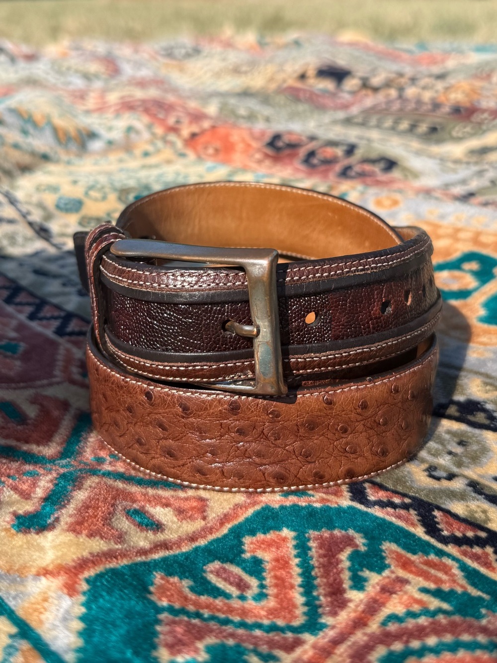 Mezlan Accessories Rich Brown Ostrich Belt in 40 Made in Spain